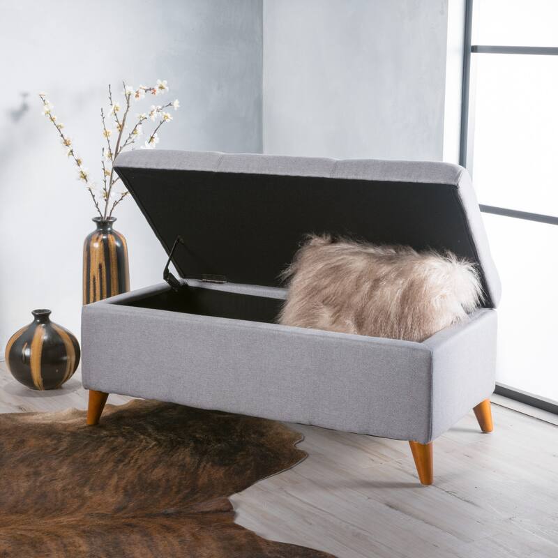 Home Decor,Tufted Ainsley Button Storage Ottoman Bench with Hinged Lid, Ottoman Bench with Storage - LIGHT GREY