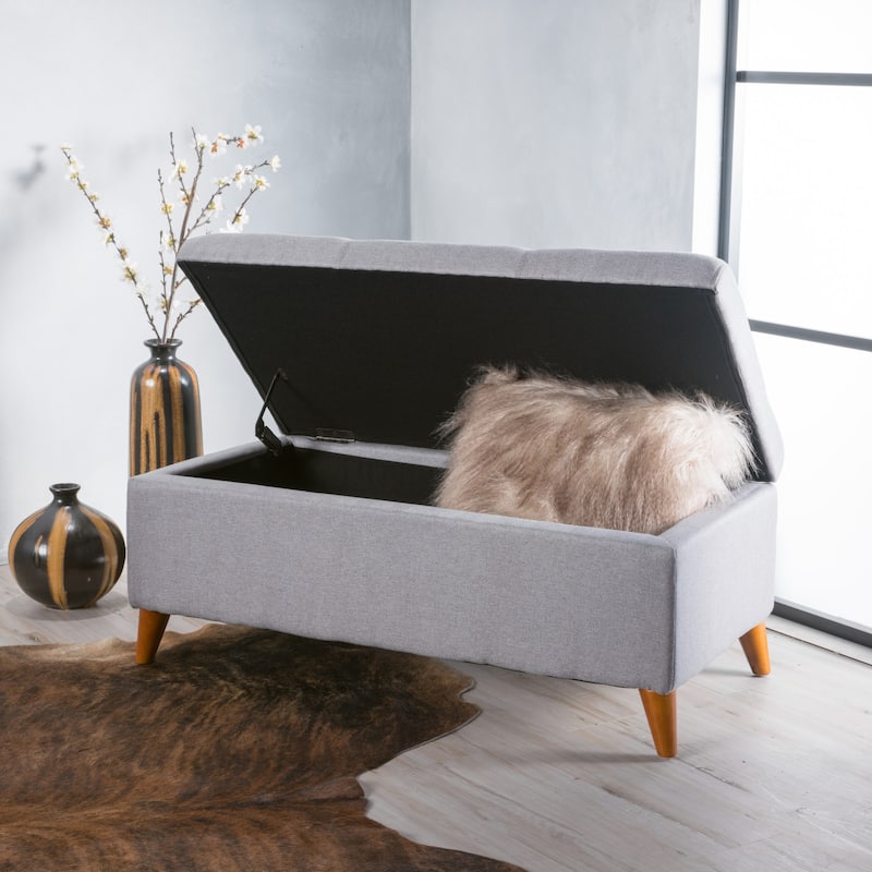 Roomfitters Upholstered Storage Ottoman Bench with Tapered Wood Legs, Entryway or Bedroom Seating