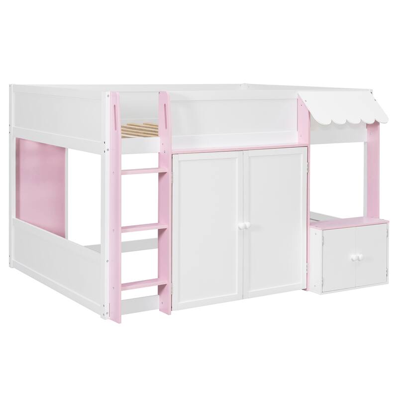 Full Loft House Bed with Playhouse & Storage, Modern Wood Cabin Bed for Kids