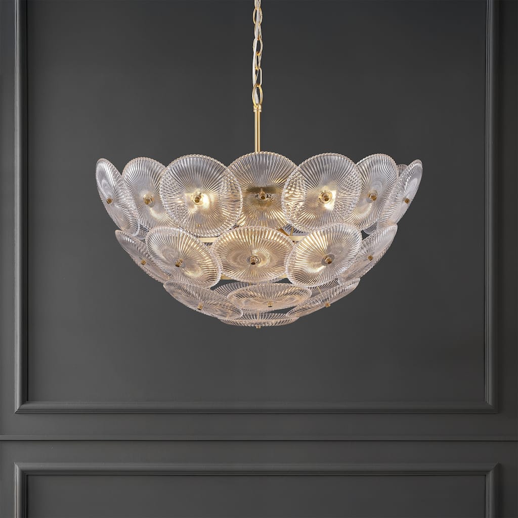 SAFAVIEH Couture Lighting Alberta Glass and Metal Chandelier, 9-Light Modern Ceiling Fixture for Dining Room and Entryway