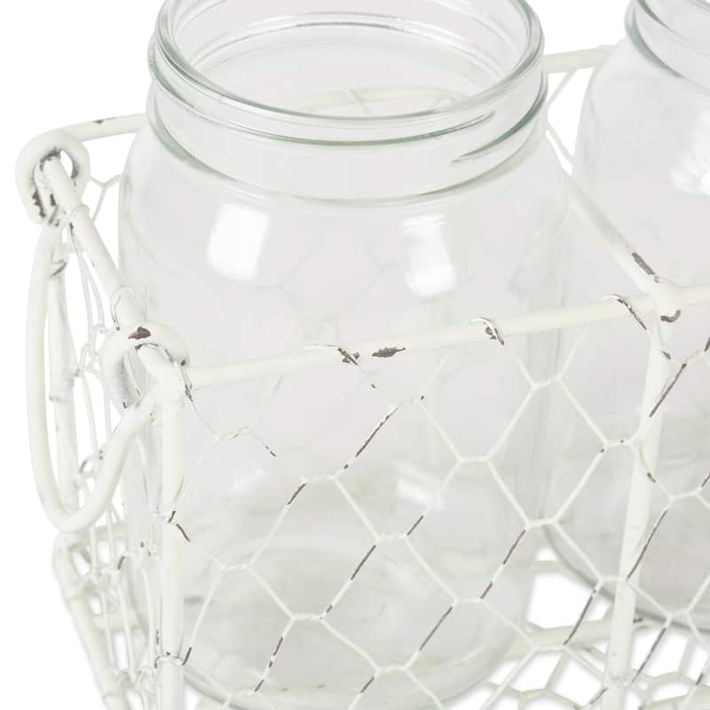 DII Vintage Grey Chickenwire Flatware Caddy With Clear Jars