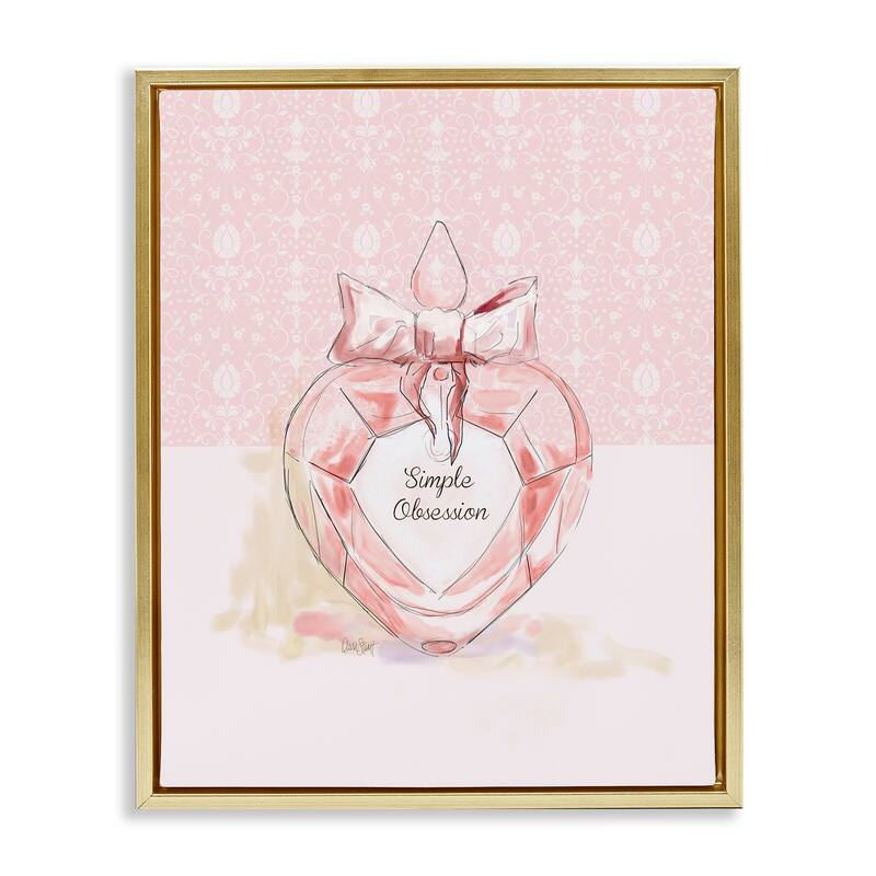 Stupell Simple Obsession Pastel Perfume Framed Floater Canvas Wall Art Design By Carol Robinson - 17 x 21 - Gold