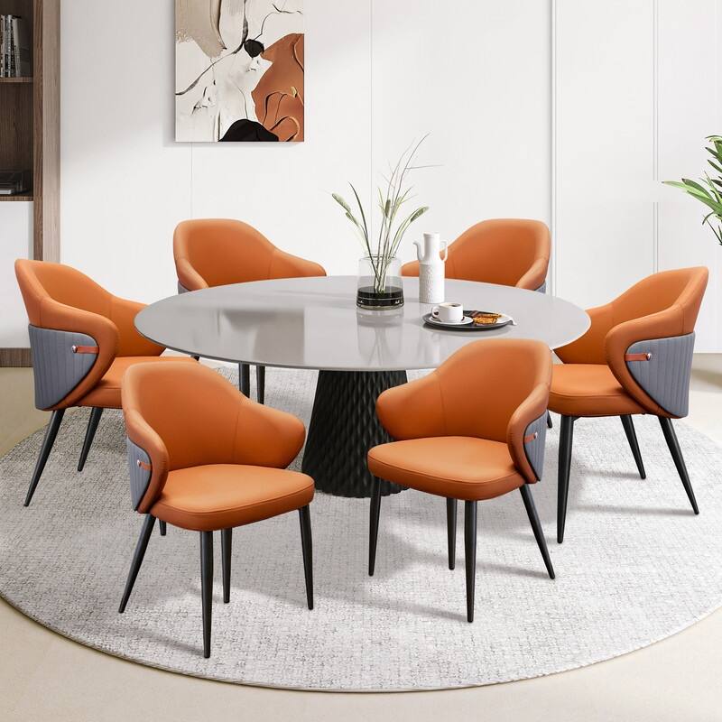 Modern Upholstered Leather Armless Dining Chairs Set of 2