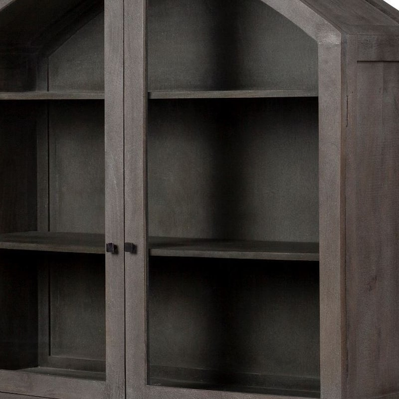 HomeRoots 73" Gray Solid Wood Carved Geometric China Cabinet With Four Doors
