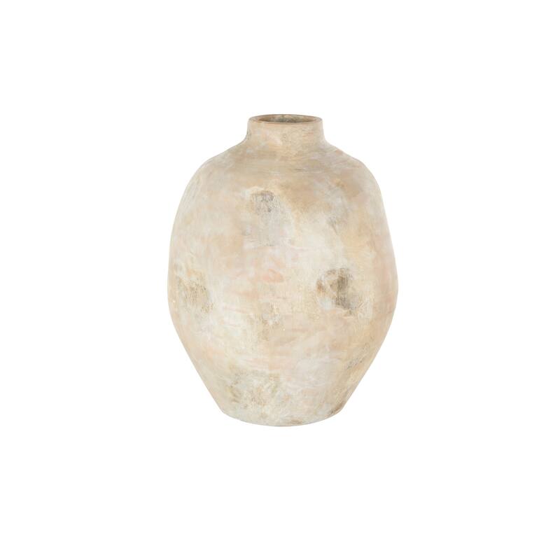 Beige Ceramic Antique Wide Decorative Vase with Shades of Pink
