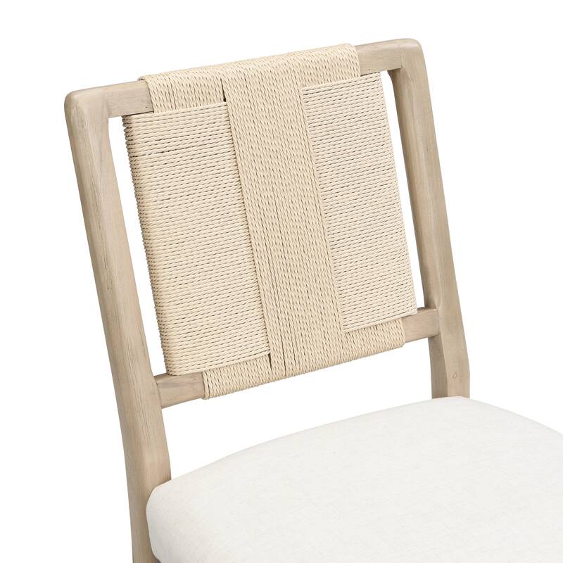 Christopher Knight Home - Modern Upholstered Dining Chairs with Woven Rope Backrest and Rubber Wood Frame (Set of 2)