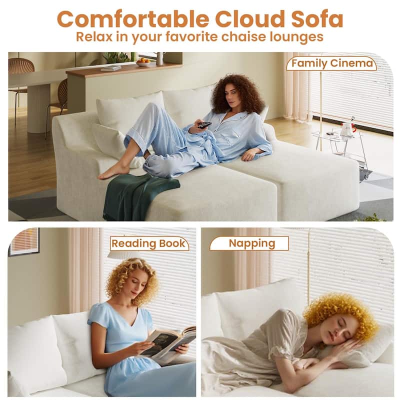 Velvet Dual Chaise Sofa Bed, Sleeper Sofa with Thicked Cushions and Throw Pillows, Deep Seat Lounge Loveseat Sofa