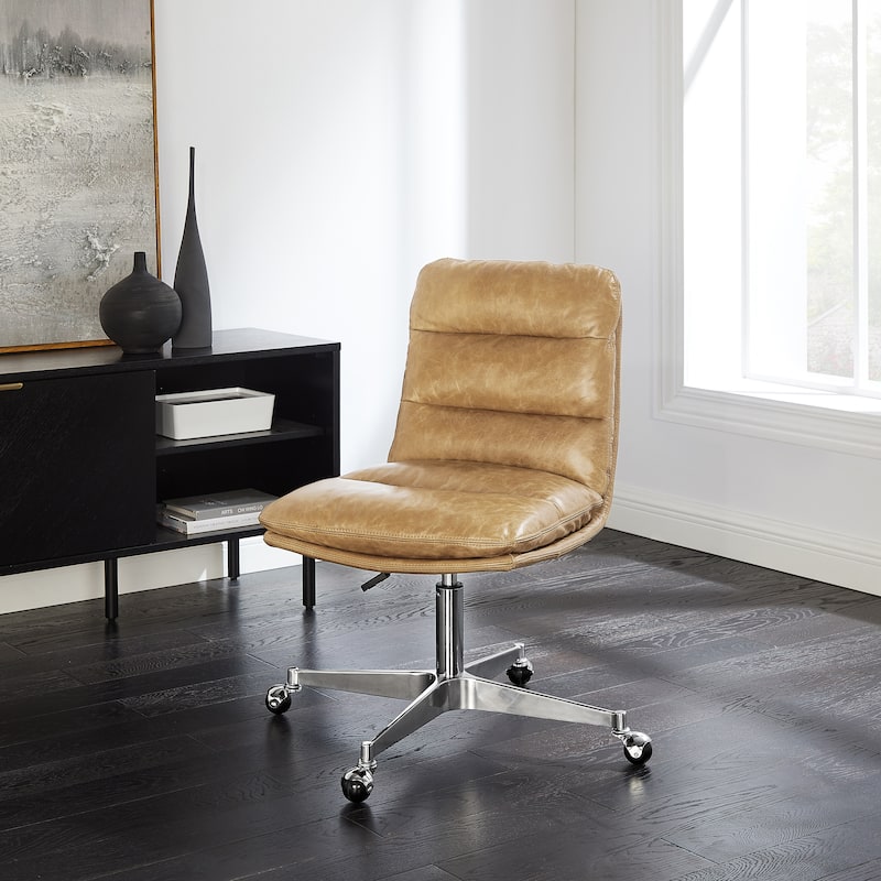 Art Leon Mid-Century Modern Genuine Leather Home Office Desk Chair