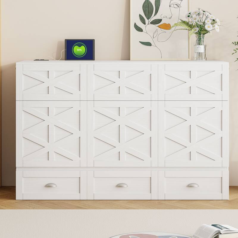 Foldable Murphy Bed with Large Drawers, USB Ports and Outlets