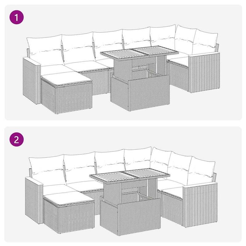 vidaXL Patio Sofa Set with Cushions Table and Stool 8 Piece Poly Rattan Acacia - 21.7 x 39.4 x 28.7 in