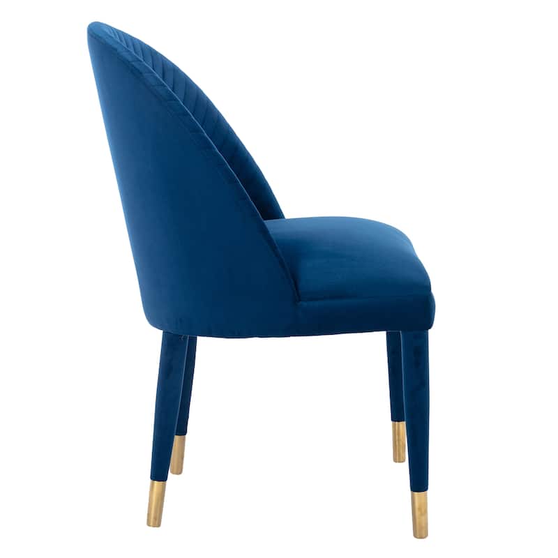 Velvet Upholstered Ripple Thread Leisure Single Dining Chair with Solid Wood Foot（set of 2）