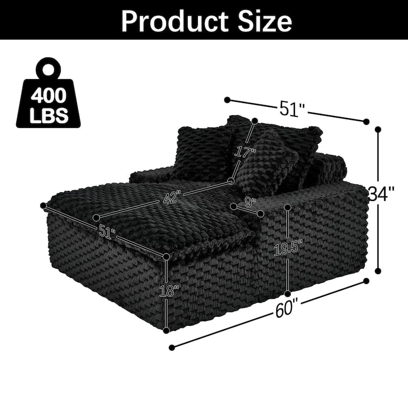 51" Oversized Chaise Lounge Upholstered Chair Indoor Single Sofa with 2 Pillows for Living Room Bedroom