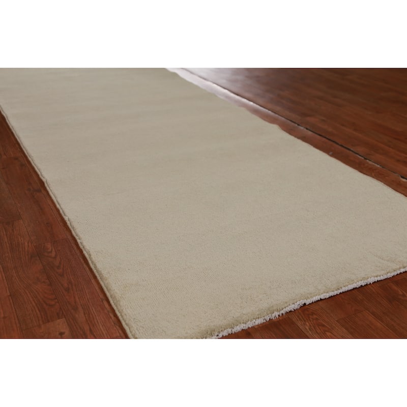 Hand Knotted Oriental 100% Wool Carpet Modern Solid Green Gabbeh Runner Rug - 10' 0'' X 3' 3''