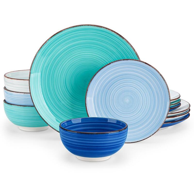 vancasso Bonita Stoneware Handpainted Multicolour Dinnerware Set - Blue Assorted - 12 Piece