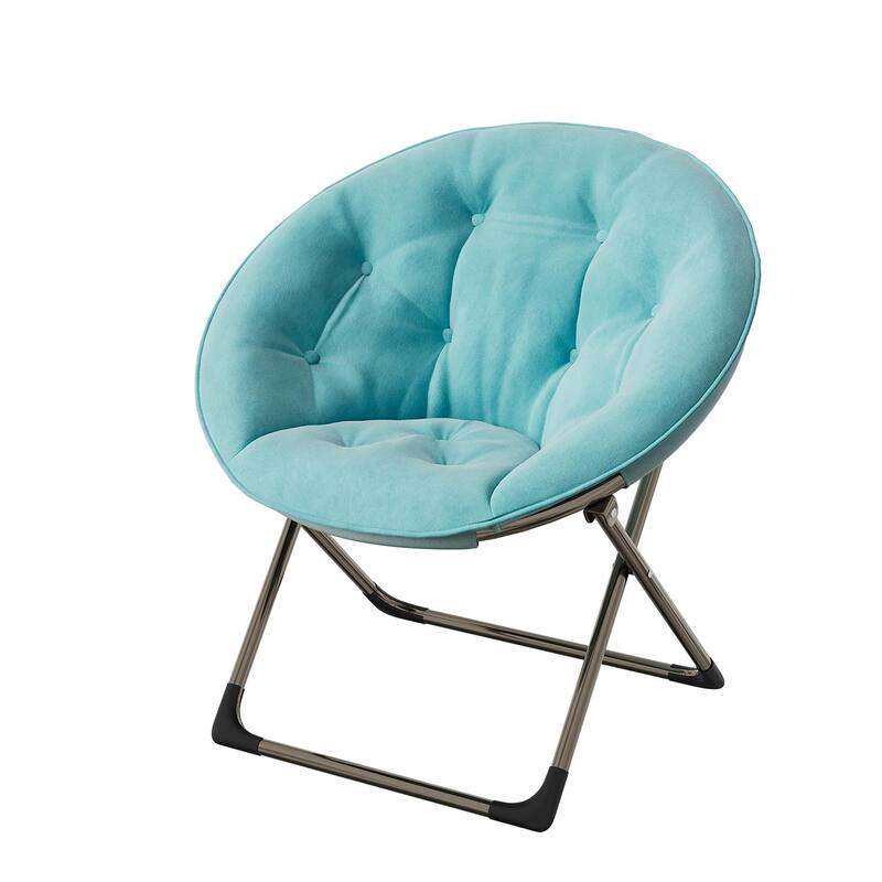 Comfy Folding Saucer Chair for Bedroom, Faux Fur Lounge Moon Chair with Sturdy Metal Frame, Oversized Plush Flower