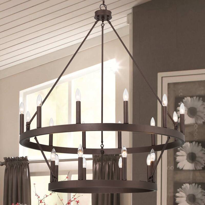 The Gray Barn Highclere Farmhouse 20-light Wagon Wheel Chandelier - 40"x40"x 47.83"
