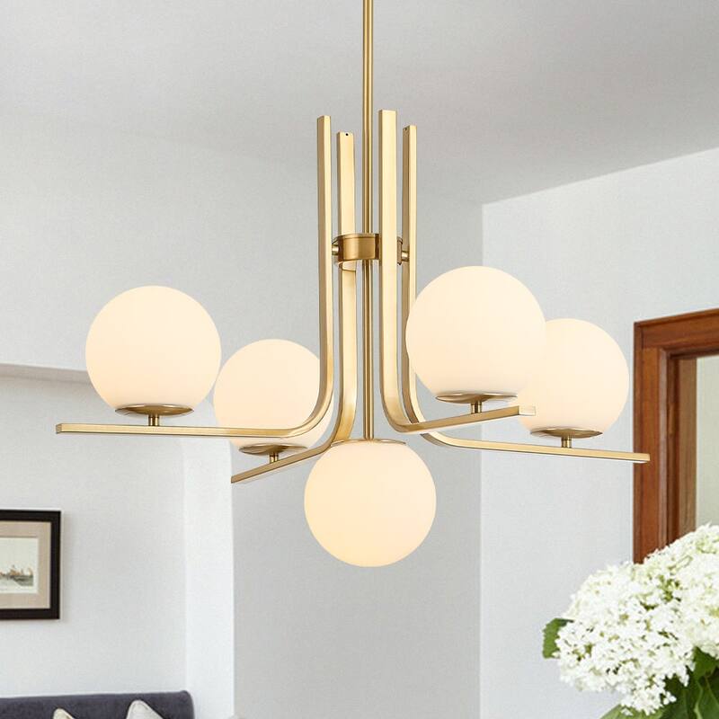 5-Light Chic Mid-century Frosted Glass Linear Chandelier - 29.7 in
