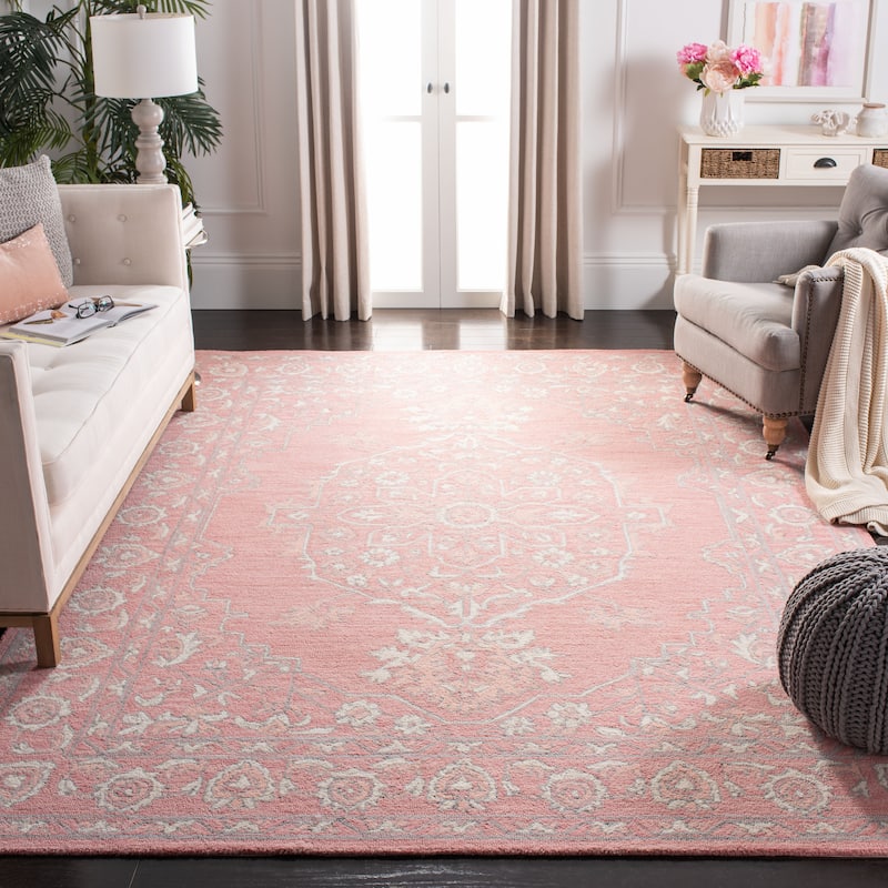 SAFAVIEH Handmade Micro-Loop Torbjorg Wool Rug - 10' x 14' - Pink/Ivory