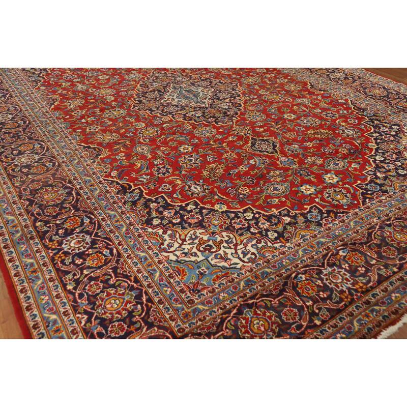 Hand Knotted Oriental 100% Wool Carpet Traditional Floral Red Kashan Area Rug - 13' 5'' X 9' 11''