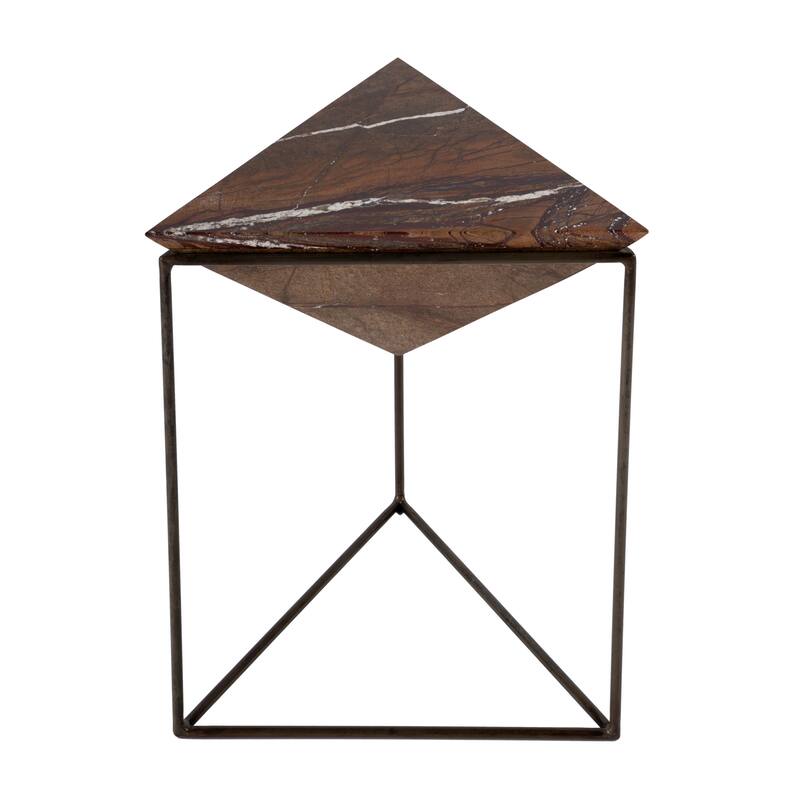 Addis 16.5 in. W Triangular Marble and Iron Pyramid Side Table