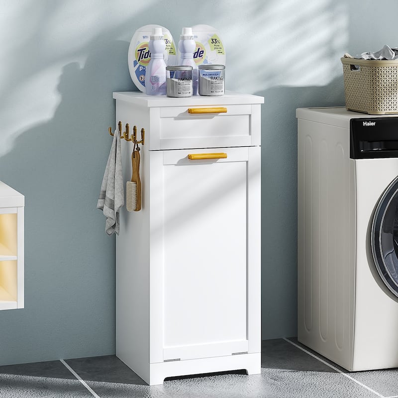 VECELO Tilt Out Laundry Hamper Cabinet with Laundry Baskets Hamper,Bathroom Storage Cabinet Laundry Cabinet with Drawer