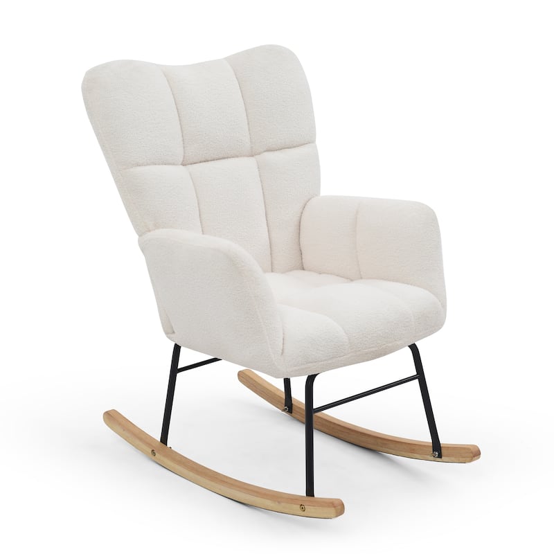 Teddy Upholstered Rocking Chair with High Backrest
