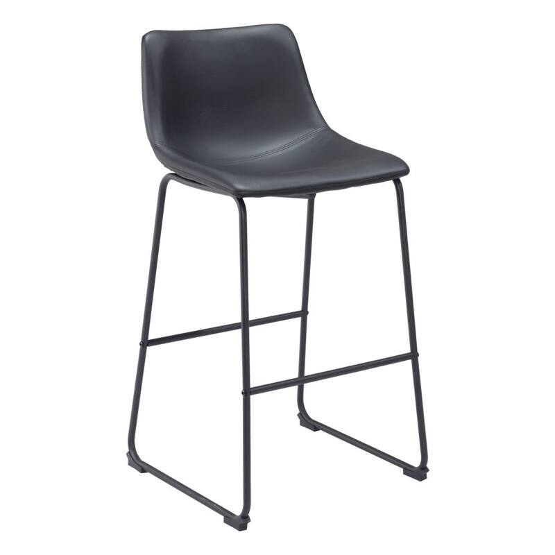 HomeRoots Set of Two 29" Black Faux Leather and Steel Counter Height Bar Chairs