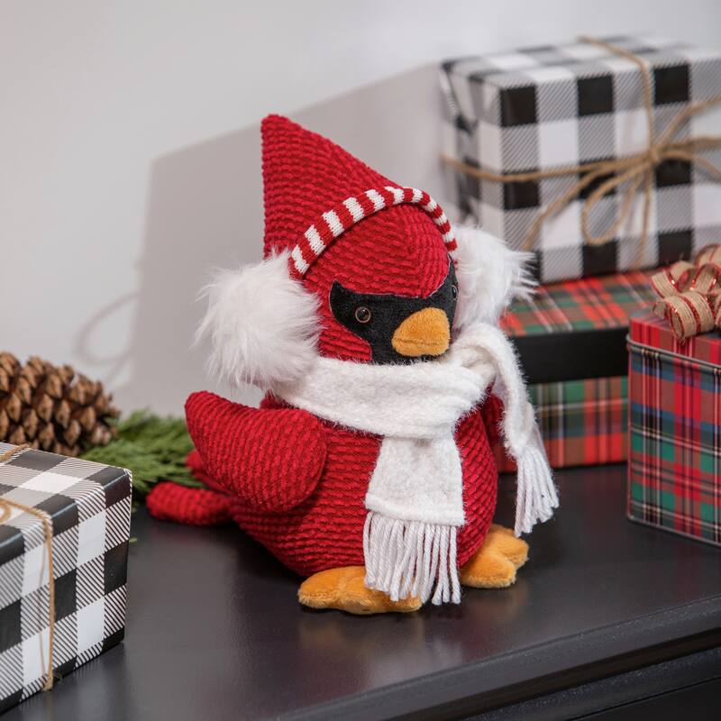 9.5" Fabric Cardinal with Ear Muffs and Scarf Table Decor