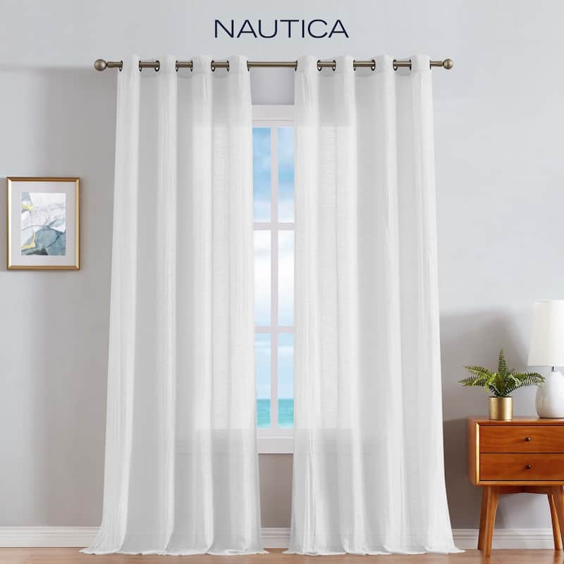 Nautica Cordelia Crushed Sheer Grommet Extra Wide Curtains (Set of 2) - 104 x 108 - White