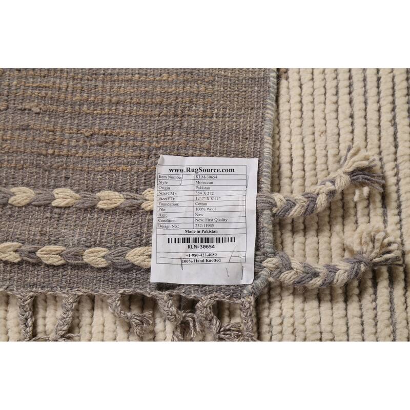 Abstract Moroccan Earth Tone Area Rug Hand-Knotted Wool Carpet - 8'11"x 12'7"