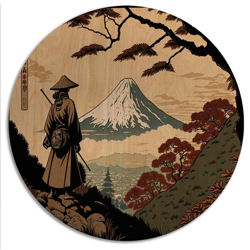 Designart "Samurai In Japon I" Japanese Traditional Wood Wall Art Décor - Natural Pine Wood