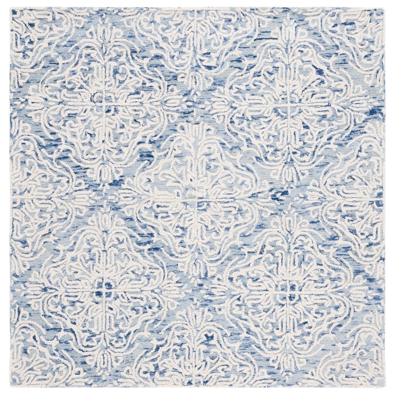 SAFAVIEH Handmade Blossom Gertrida Modern Floral Wool Rug - 6' Square - Blue/Ivory