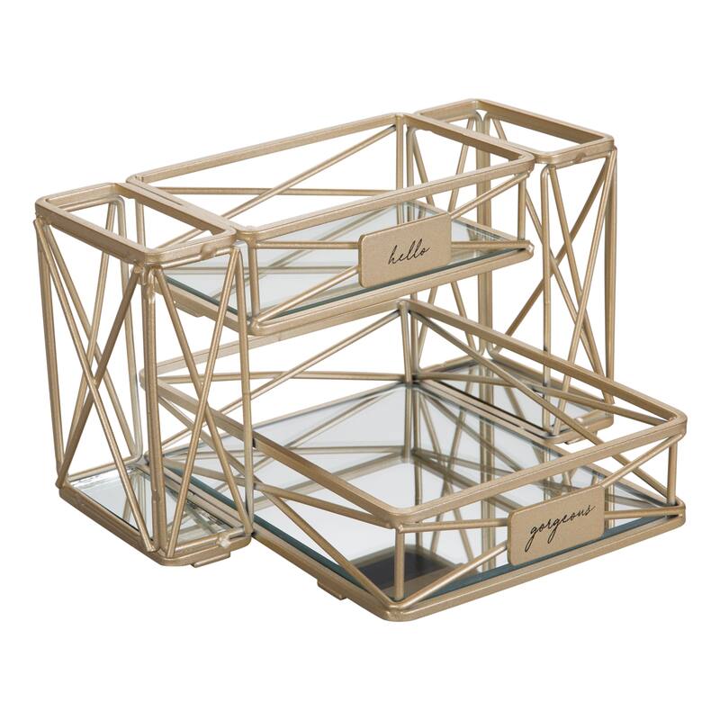 Home Details Beauty Essentials Vanity Tower in Satin Gold - Satin Gold - 10.23"x 6.5"x 6.69"
