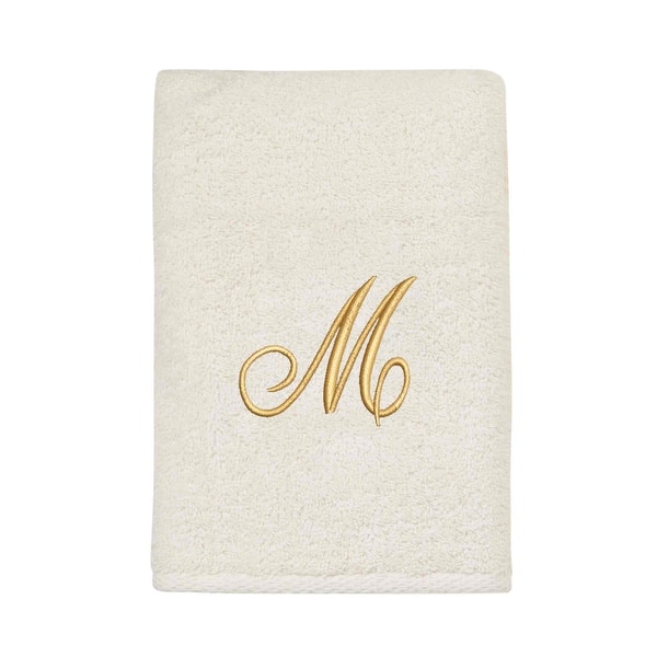 Avanti Ivory with Gold Script Monogram Hand Towel Letter M - Hand Towel