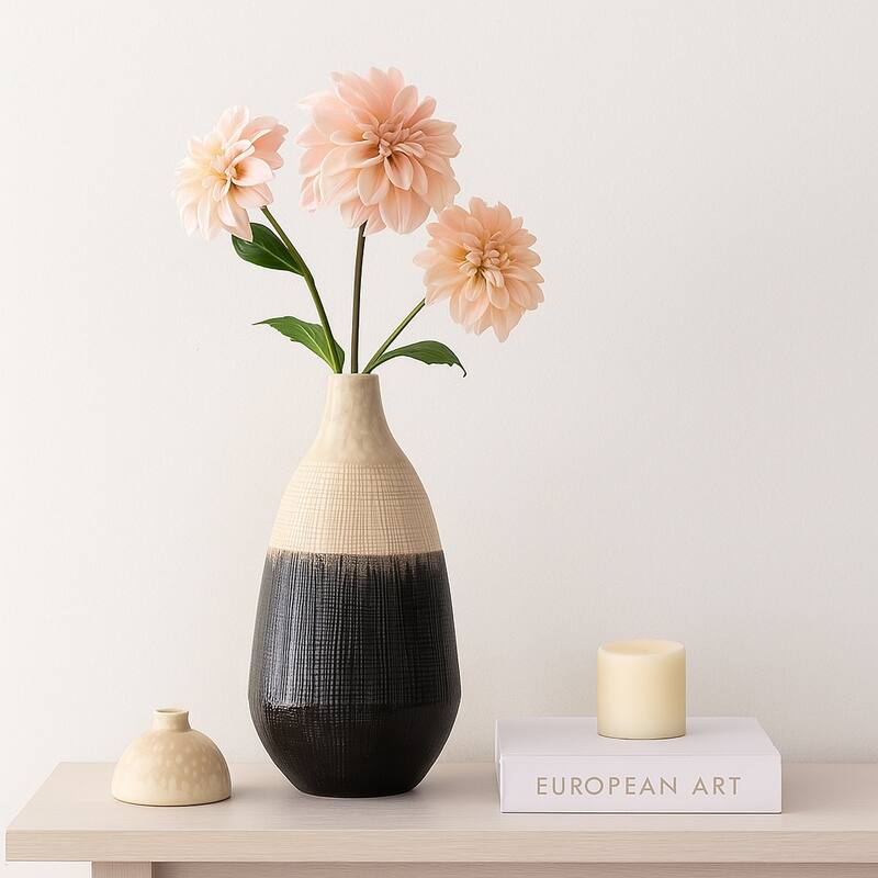 Sagebrook Home Alondra Unique Stoneware Vase with Lid, White, Novelty, Two-tone, Enrich Your Home Decor