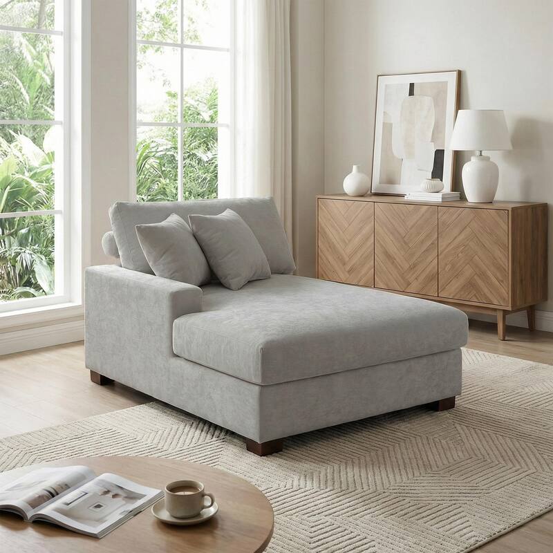 40.8"W Modern Chenille Upholstered Chaise Lounge with Pillow