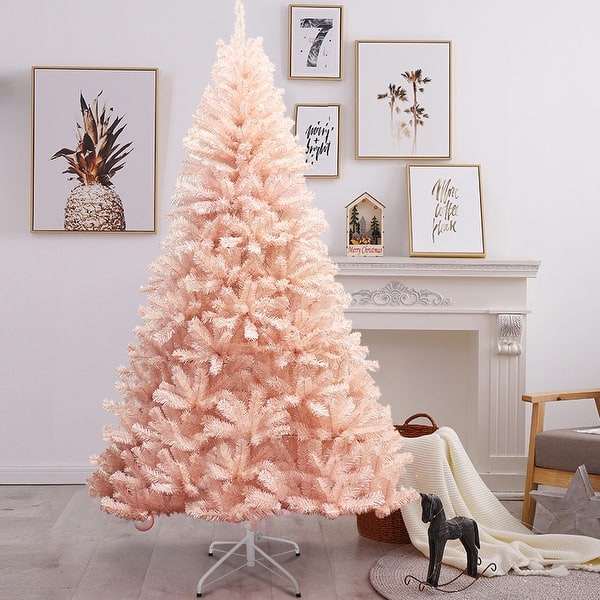 slide 1 of 6, Pink Faux Christmas Tree with Iron Stand