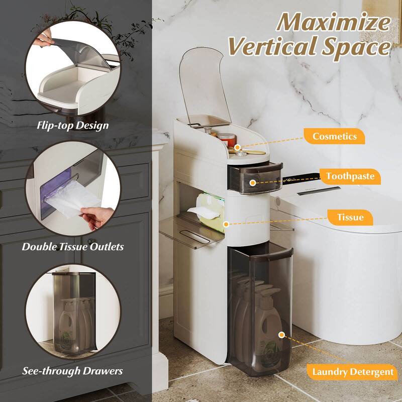 Costway 4-Tier Narrow Bathroom Storage Cabinet with Drawers Tissue Box - See Details