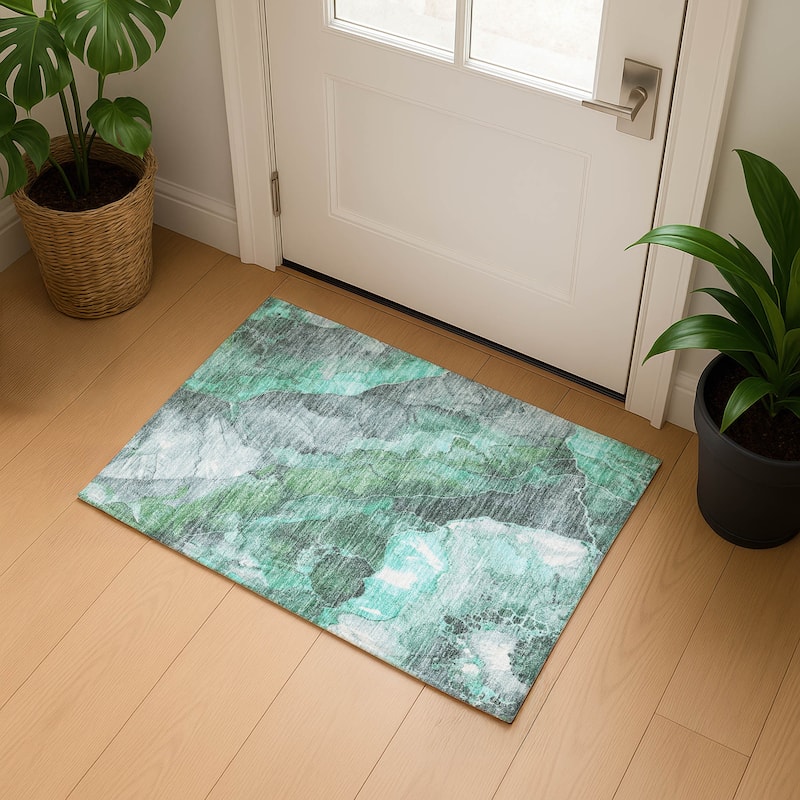 Premium Washable Super Soft Abstract Mayfield Rug - Teal - 1'8" x 2'6"