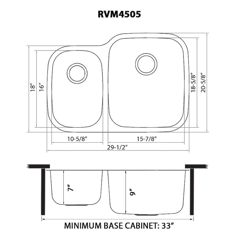 Ruvati 29-inch Undermount 40/60 Double Bowl 16 Gauge Stainless Steel Kitchen Sink - RVM4505 - 29-1/2″ x 20-5/8″