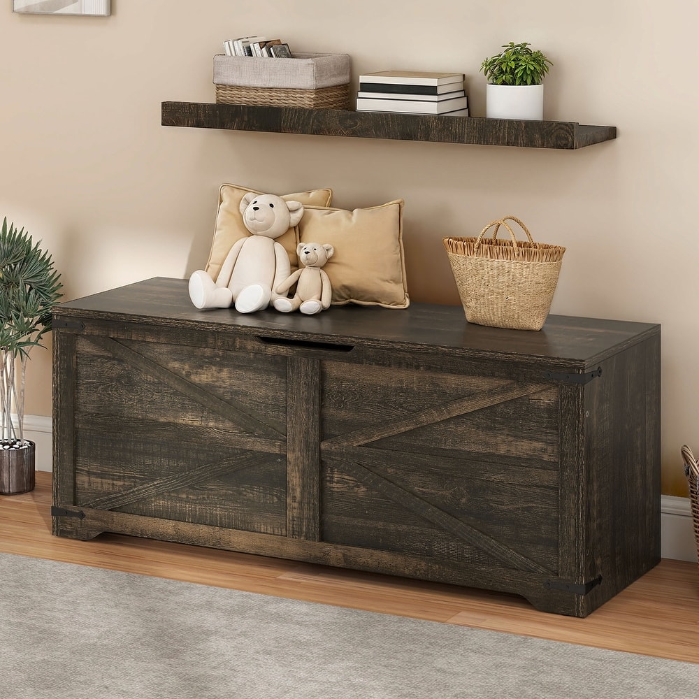 Moasis Farmhouse Storage Chest Storage Bench with 2 Safety Hinges