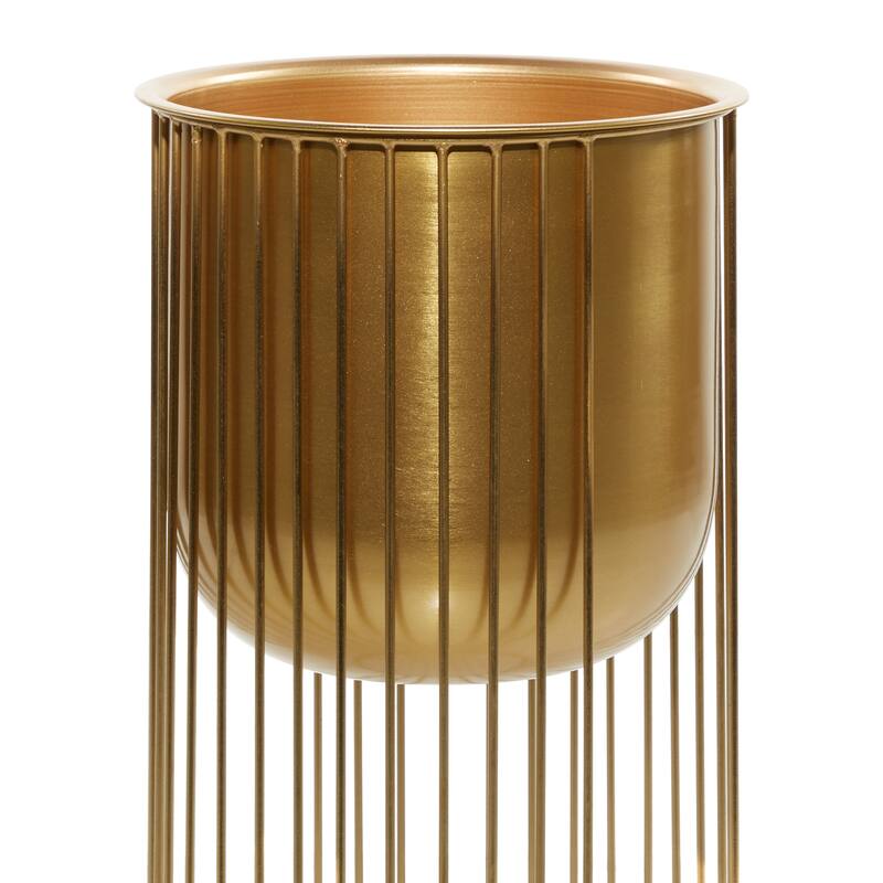 Metal Deep Recessed Dome Planter with Elevated Caged Stand - Set of 3 Gold - Roche River Decor - 11"Wx11"Lx24"H