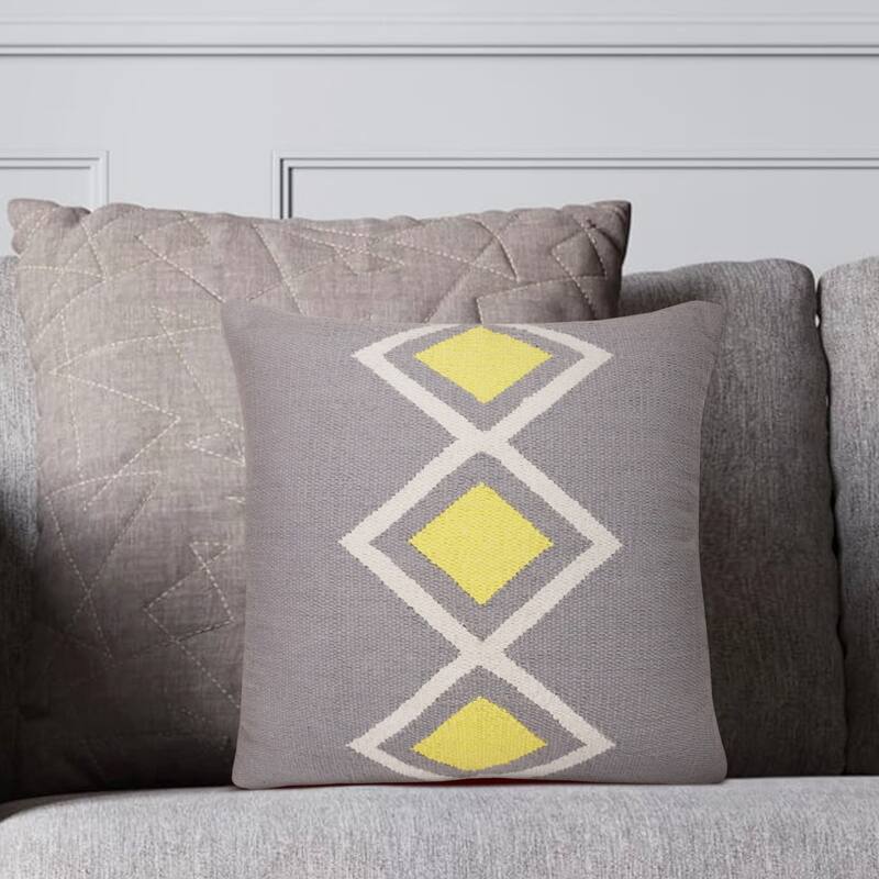 Handwoven Diamond Cotton Throw Pillow Cover - 20" - Gray and Yellow