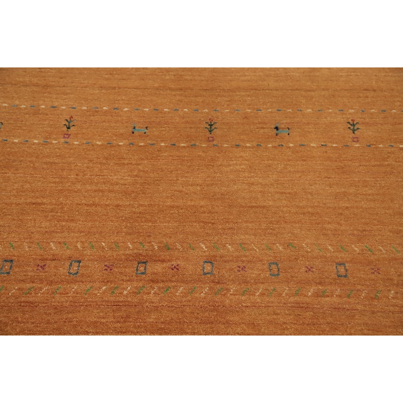 Hand Knotted Oriental 100% Wool Carpet Tribal Animal Pictorial Oranges & Rust Gabbeh Area Rug - 7' 11'' X 5' 0''