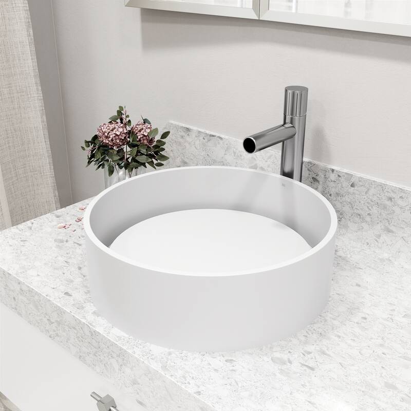 VIGO Anvil 16"L x 16"W MatteStone Vessel Sink and Ashford 11"H Faucet Set - White