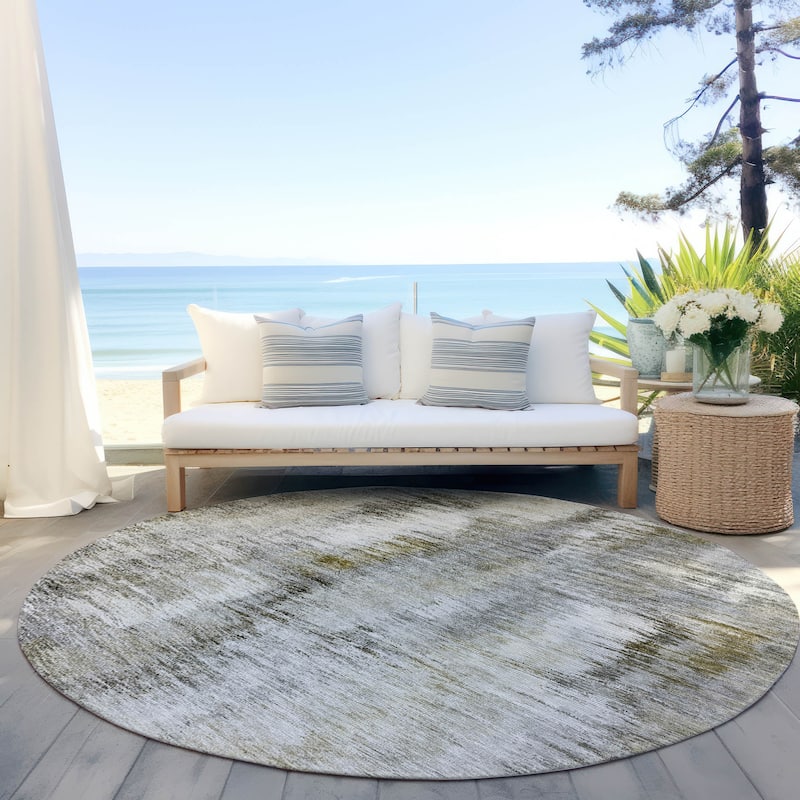 Machine Washable Indoor/ Outdoor Chantille Solid Abstract Rug - Mocha - 8' x 8'