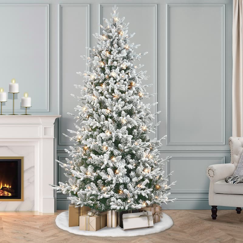 Puleo International 7.5 ft. Pre-Lit Flocked Boulderwood Artificial Spruce Tree - 7.5 Foot - Green