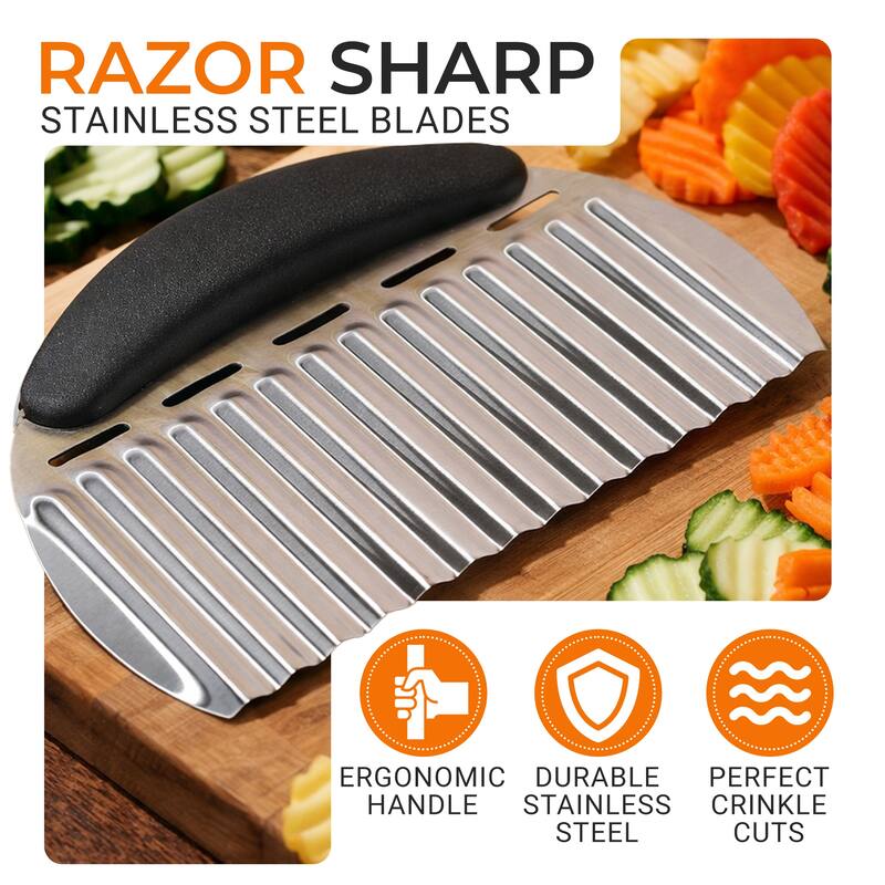 Cheer Collection Large Crinkle Cutter Stainless Steel Wavy French Fry and Vegetable Slicer