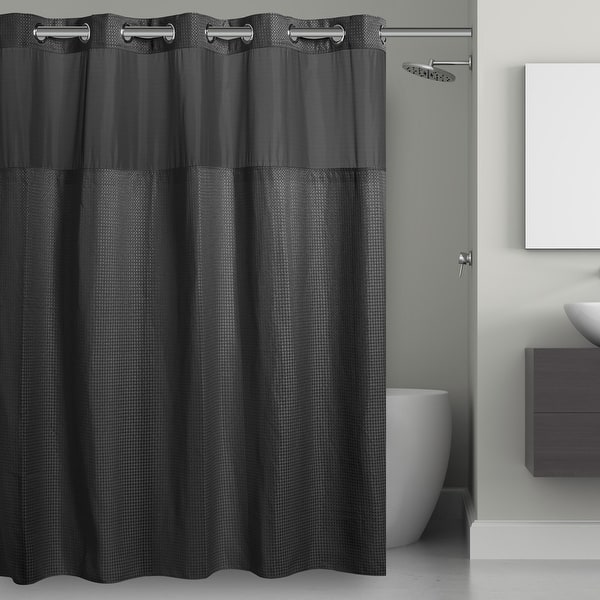 slide 2 of 47, Hookless Waffle 3-in-1 Shower Curtain with Sheer Top Window, Flex-on Rings & Fabric Liner