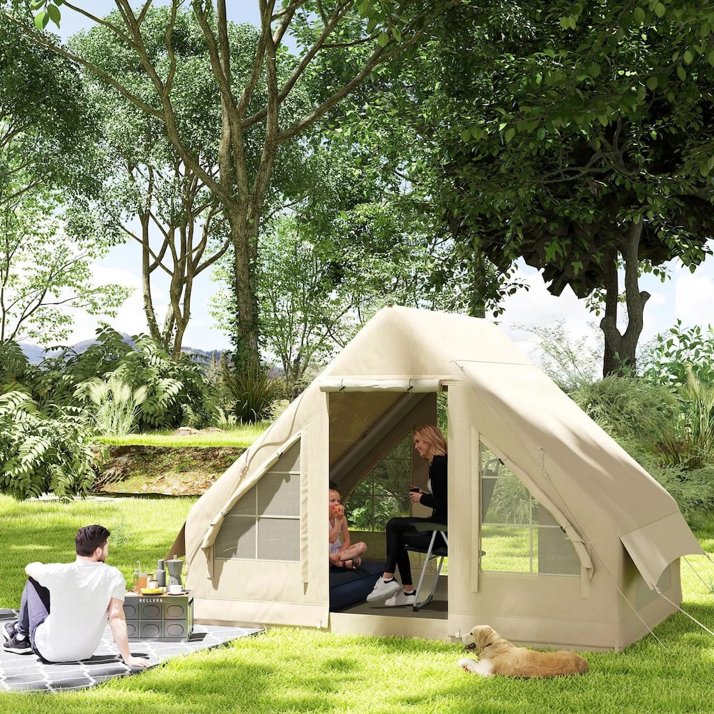 Inflatable Camping Tent with Hand Pump, Waterproof and Windproof